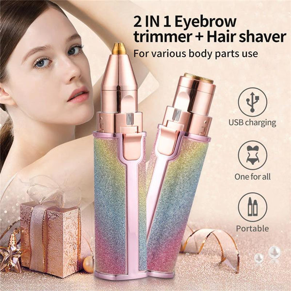 2-in-1 Eyebrow Trimmer & Facial Hair Remover for Women – Portable Electric Shaper