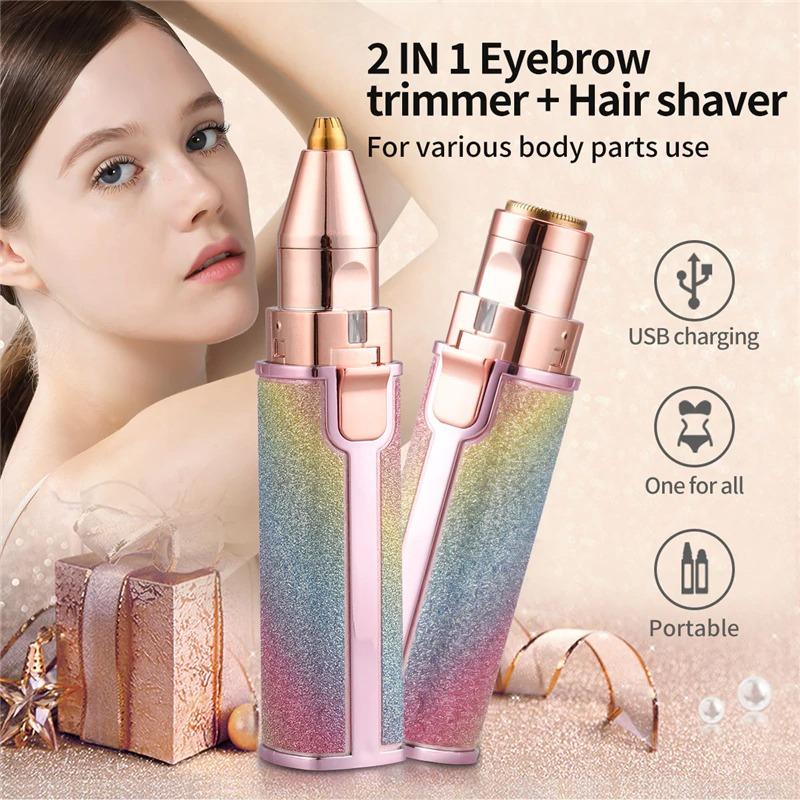 2-in-1 Eyebrow Trimmer & Facial Hair Remover for Women – Portable Electric Shaper